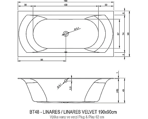Заказать Акриловая ванна Riho Linares 190х90 R B143016005 (BD5700500000000) без гидромассажа в магазине сантехники Santeh-Crystal.ru