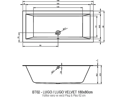 Купить Акриловая ванна Riho Lugo 180х80 R B133015005 (BD6300500000000) без гидромассажа в магазине сантехники Santeh-Crystal.ru
