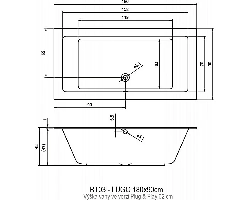 Заказать Акриловая ванна Riho Lugo 180х90 R B134014005 (BD6500500000000) без гидромассажа в магазине сантехники Santeh-Crystal.ru