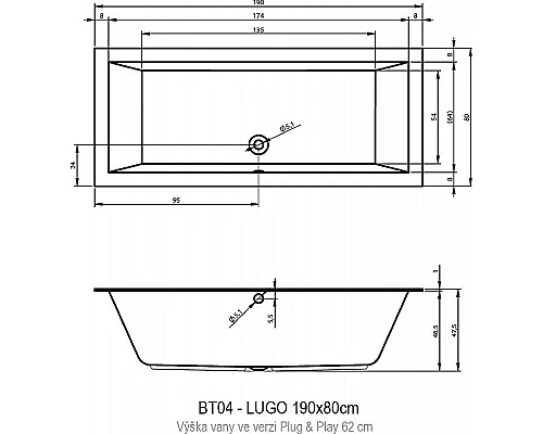 Заказать Акриловая ванна Riho Lugo 190х80 L B135015005 (BD6800500000000) без гидромассажа в магазине сантехники Santeh-Crystal.ru