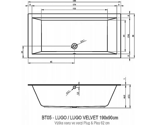 Заказать Акриловая ванна Riho Lugo 190х90 R B136014005 (BD6900500000000) без гидромассажа в магазине сантехники Santeh-Crystal.ru