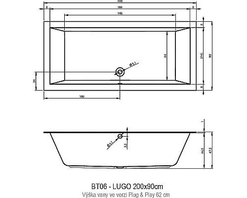 Заказать Акриловая ванна Riho Lugo 200х90 L B137015005 (BD7200500000000) без гидромассажа в магазине сантехники Santeh-Crystal.ru