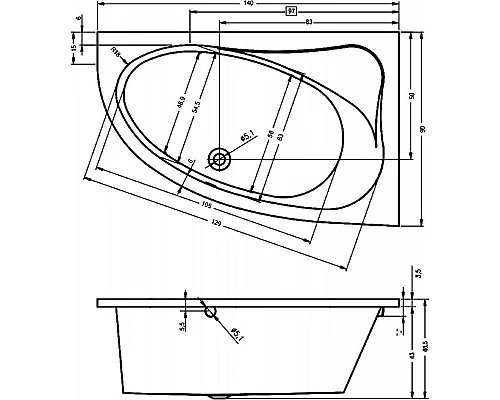 Купить Акриловая ванна Riho Lyra 140x90 B020001005 (BA6600500000000) L без гидромассажа в магазине сантехники Santeh-Crystal.ru
