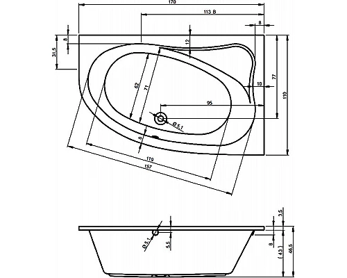 Купить Акриловая ванна Riho Lyra 170x110 B018001005 (BA6400500000000) L без гидромассажа в магазине сантехники Santeh-Crystal.ru