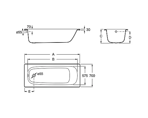 Заказать Стальная ванна Roca Contesa 100x70 212D07001 без антискользящего покрытия в магазине сантехники Santeh-Crystal.ru