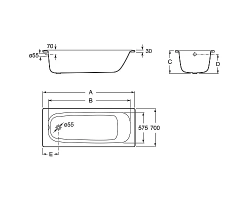 Приобрести Стальная ванна Roca Contesa 140x70 23616000O без антискользящего покрытия в магазине сантехники Santeh-Crystal.ru