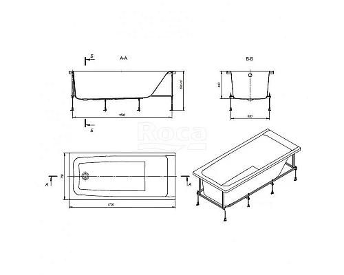 Приобрести Акриловая ванна Roca Elba 170x75 248507000 без гидромассажа в магазине сантехники Santeh-Crystal.ru
