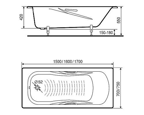 Приобрести Стальная ванна Roca Princess-N 160x75 2203E0000 с антискользящим покрытием в магазине сантехники Santeh-Crystal.ru