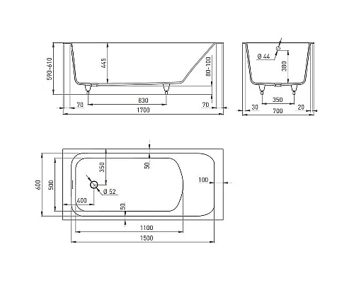 Заказать Ванна из литьевого мрамора 170x70 см Salini S-Stone Orlanda 102021M в магазине сантехники Santeh-Crystal.ru