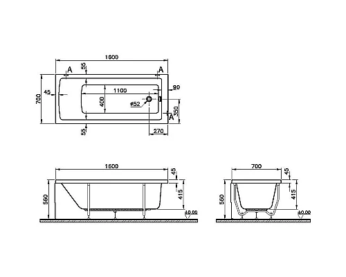Заказать Акриловая ванна Vitra Neon 160x70 52520001000 без гидромассажа в магазине сантехники Santeh-Crystal.ru