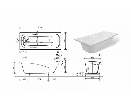 Купить Ванна из искусственного камня Эстет Альфа 170х70 ФР-00006565 без гидромассажа в магазине сантехники Santeh-Crystal.ru
