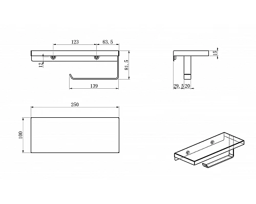 Заказать Держатель для туалетной бумаги с полкой WONZON & WOGHAND, Черный матовый (WW-V2801-MB) в магазине сантехники Santeh-Crystal.ru