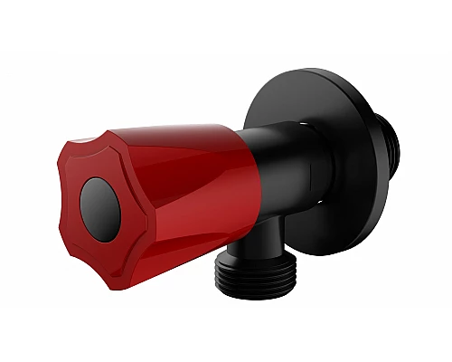 Угловой кран с красной ручкой WONZON & WOGHAND, Черный матовый (WW-A10591-MB)