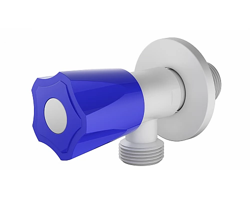 Угловой кран с синей ручкой WONZON & WOGHAND, Белый матовый (WW-A10592-MW)