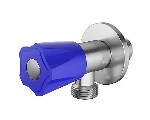 Угловой кран с синей ручкой WONZON & WOGHAND, Брашированный никель (WW-A10592-BS)