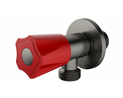 Угловой кран с красной ручкой WONZON & WOGHAND, Темный графит (WW-A10591-BGG)