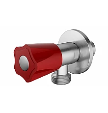 Угловой кран с красной ручкой WONZON & WOGHAND, Брашированный никель (WW-A10591-BS)