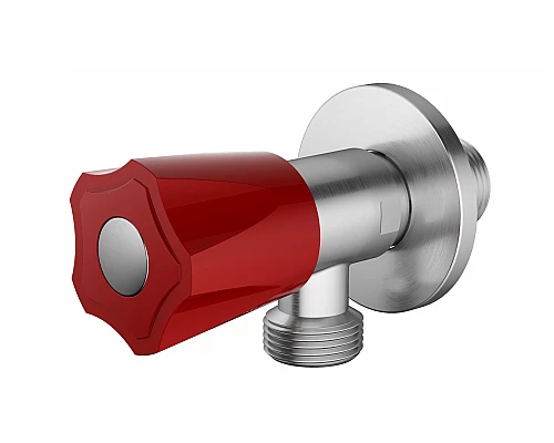 Угловой кран с красной ручкой WONZON & WOGHAND, Брашированный никель (WW-A10591-BS)