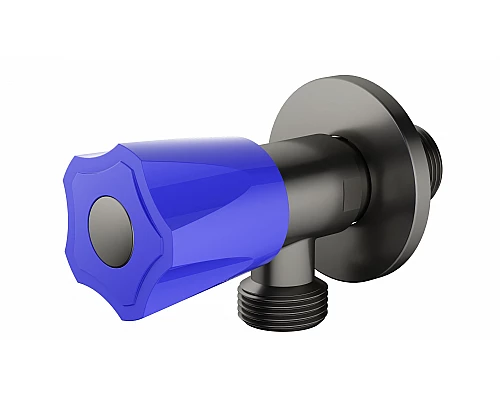 Угловой кран с синей ручкой WONZON & WOGHAND, Темный графит (WW-A10592-BGG)