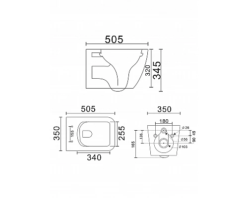 Унитаз подвесной безободковый WONZON & WOGHAND RONA, черный матовый (WW-UP2216-MB)