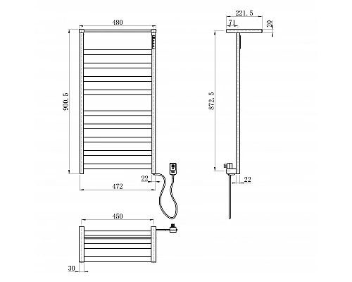 Полотенцесушитель электрический WONZON & WOGHAND, Черный матовый (WW-1029-MB)