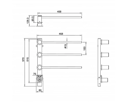 Полотенцесушитель электрический встраиваемый WONZON & WOGHAND, Брашированное золото (WW-AL313-BG)