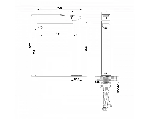 Смеситель для раковины высокий WONZON & WOGHAND FRAME, Брашированное золото (WW-88239010- BG)