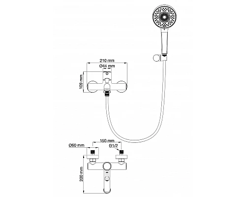 Смеситель для ванны с душем Wonzon & Woghand, Брашированное золото (WW-88037073-BG)