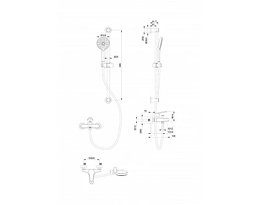 Купить Смеситель для ванны с душевым гарнитуром WONZON & WOGHAND, Темный графит (WW-C2501-BGG) в магазине сантехники Santeh-Crystal.ru