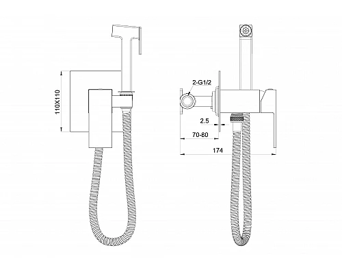 Приобрести Смеситель с гигиеническим душем встраиваемый WONZON & WOGHAND, Темный графит (WW-88829016-BGM) в магазине сантехники Santeh-Crystal.ru
