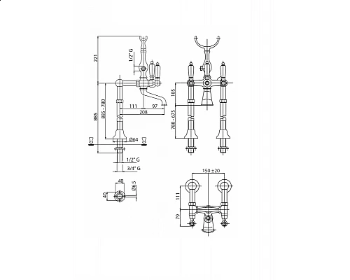 Напольный смеситель для ванны с кронштейном для слива-перелива CEZARES FIRST-VDPS-02-Bi