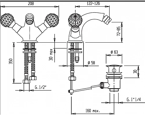 Смеситель для биде CEZARES ATLANTIS-BS1-01-Sw/M