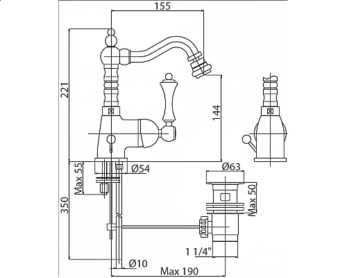 Смеситель для биде с донным клапаном CEZARES MARGOT-BSM2-BIO