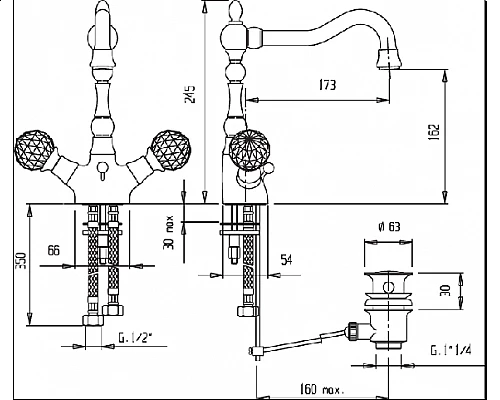 Смеситель для раковины, высокий CEZARES ATLANTIS-LS2-A-02-Sw/M