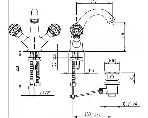 Смеситель для раковины с донным клапаном CEZARES ATLANTIS-LS1-03/24-Sw/M