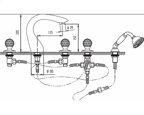 Смеситель на борт ванной с ручным выдвижным душем CEZARES ATLANTIS-BVD-02-Sw/M