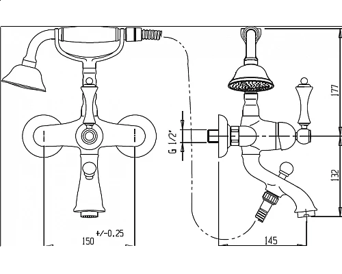 Смеситель на борт ванны с ручным душем CEZARES ATLANTIS-PBV-02-Sw/M