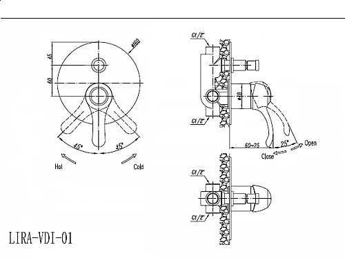 Встраиваемый смеситель с переключателем CEZARES LIRA-C-VDIM-02