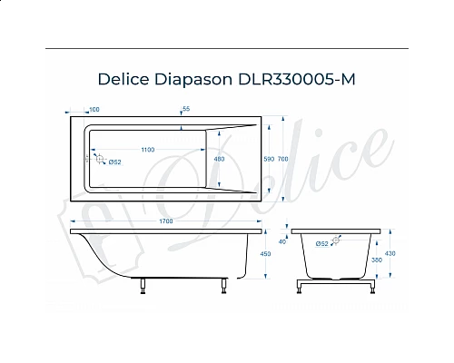 Ванна из литьевого мрамора Delice Diapason 170х70 матовая DLR330005-M