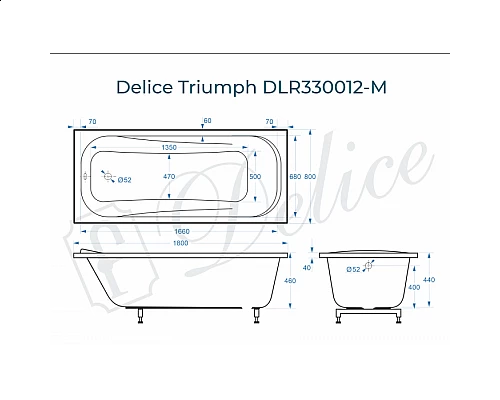Ванна из литьевого мрамора Delice Triumph 180х80 матовая DLR330012-M