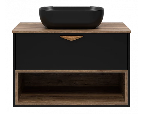 Купить BERGEN - 80 Тумба подвесная 1 ящ. (ДСП (Дуб Гал/черн мат.эмаль) в магазине сантехники Santeh-Crystal.ru