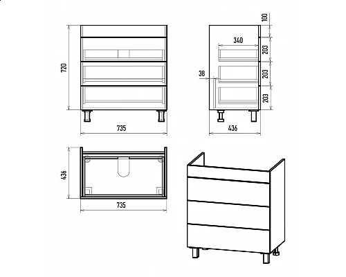 Приобрести GLOSTER - 80 Тумба с 3 ящ. напольная, белый в магазине сантехники Santeh-Crystal.ru