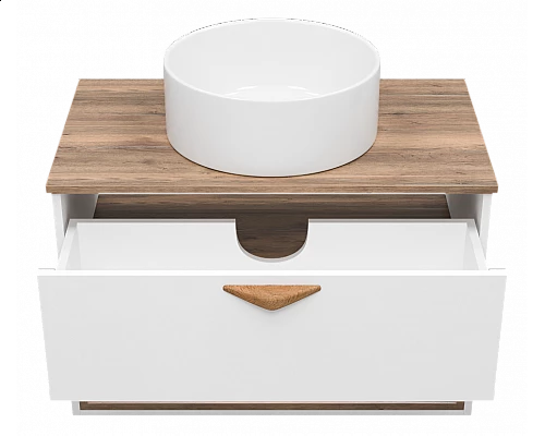 Заказать BERGEN - 80 Тумба подвесная 1 ящ. (ДСП (Дуб Гал/БЕЛ мат.эмаль) / раковина в магазине сантехники Santeh-Crystal.ru