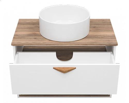 Заказать BERGEN - 80 Тумба подвесная 1 ящ. (ДСП (Дуб Гал/БЕЛ мат.эмаль) / раковина в магазине сантехники Santeh-Crystal.ru