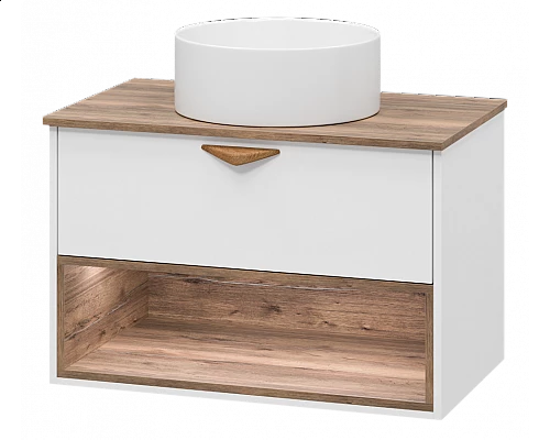 Заказать BERGEN - 80 Тумба подвесная 1 ящ. (ДСП (Дуб Гал/БЕЛ мат.эмаль) / раковина в магазине сантехники Santeh-Crystal.ru