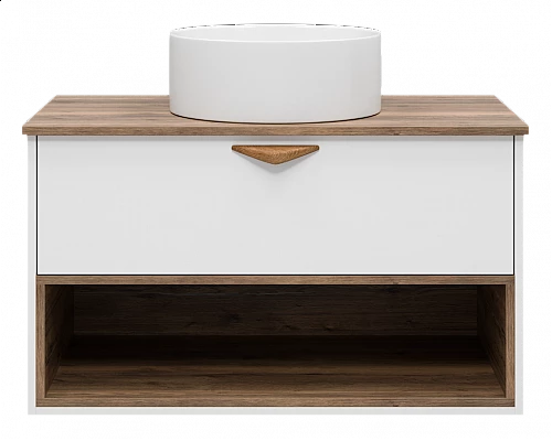 Купить BERGEN - 90 Тумба подвесная 1 ящ. (ДСП (Дуб Гал/БЕЛ мат.эмаль) / раковина в магазине сантехники Santeh-Crystal.ru