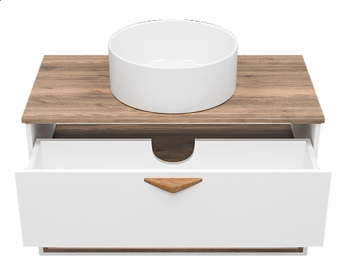 Купить BERGEN - 90 Тумба подвесная 1 ящ. (ДСП (Дуб Гал/БЕЛ мат.эмаль) / раковина в магазине сантехники Santeh-Crystal.ru