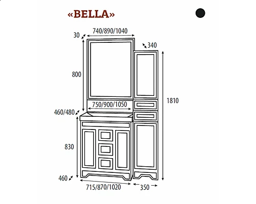 Приобрести Bella - 35  Пенал с 2 ящ / Б/К лев. черный с кристаллами в магазине сантехники Santeh-Crystal.ru