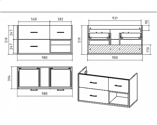 Приобрести Фетта -100 Тумба белая подв. с 3 ящ. и нишей в магазине сантехники Santeh-Crystal.ru