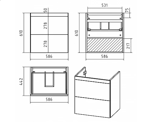 Купить Атлантик - 60 Тумба подвесная с 2 ящ. закруг. края в магазине сантехники Santeh-Crystal.ru